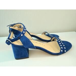 Sole Society Blue Suede Studded Block Heel Sandals Women’s Size 8M